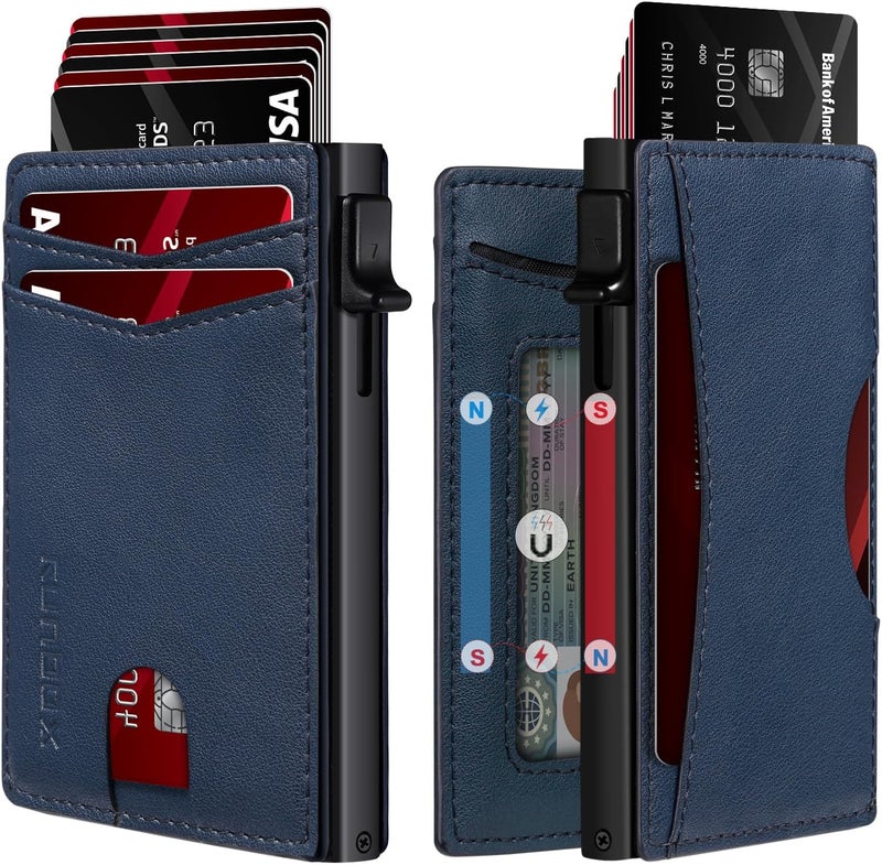 RUNBOX Slim Card Wallet for Men with ID Window – Minimalist RFID Wallet, Pop-Up Function, Ultra Thin Design, Metal Business Card Case Holds 8+ Cards, Gifts for Men, Men's Accessories - Image 1